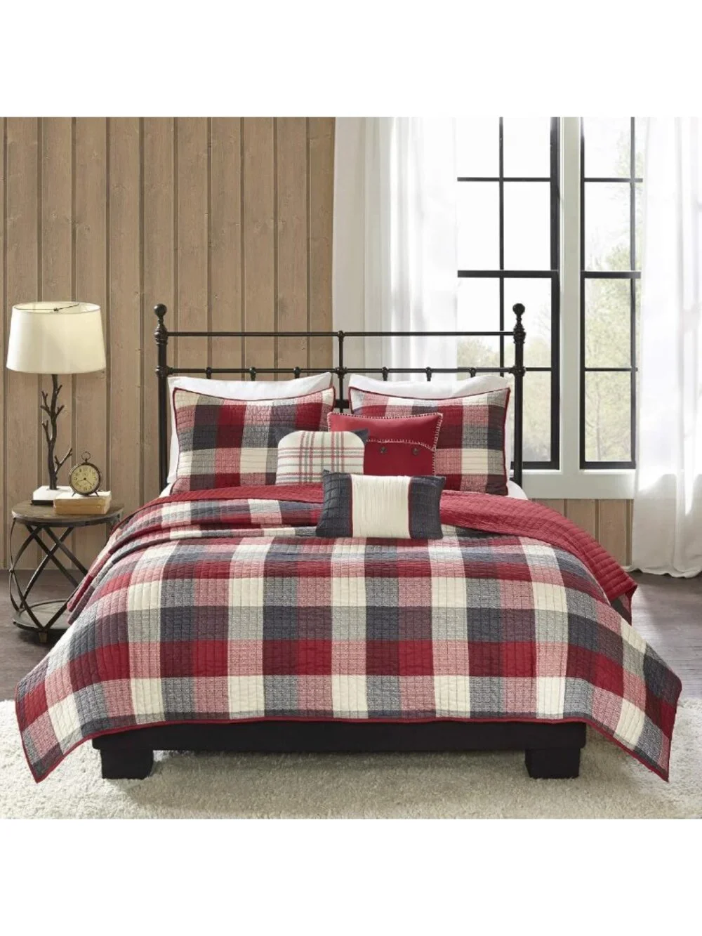 Cozy Plaid Quilt Set, 6PC King/Cal King Bedding, Cabin Style Home Decor